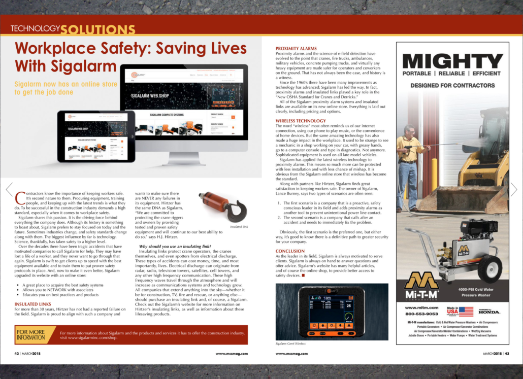 Workplace Safety Sigalarm Featured in MCS Magazine - Full Spread